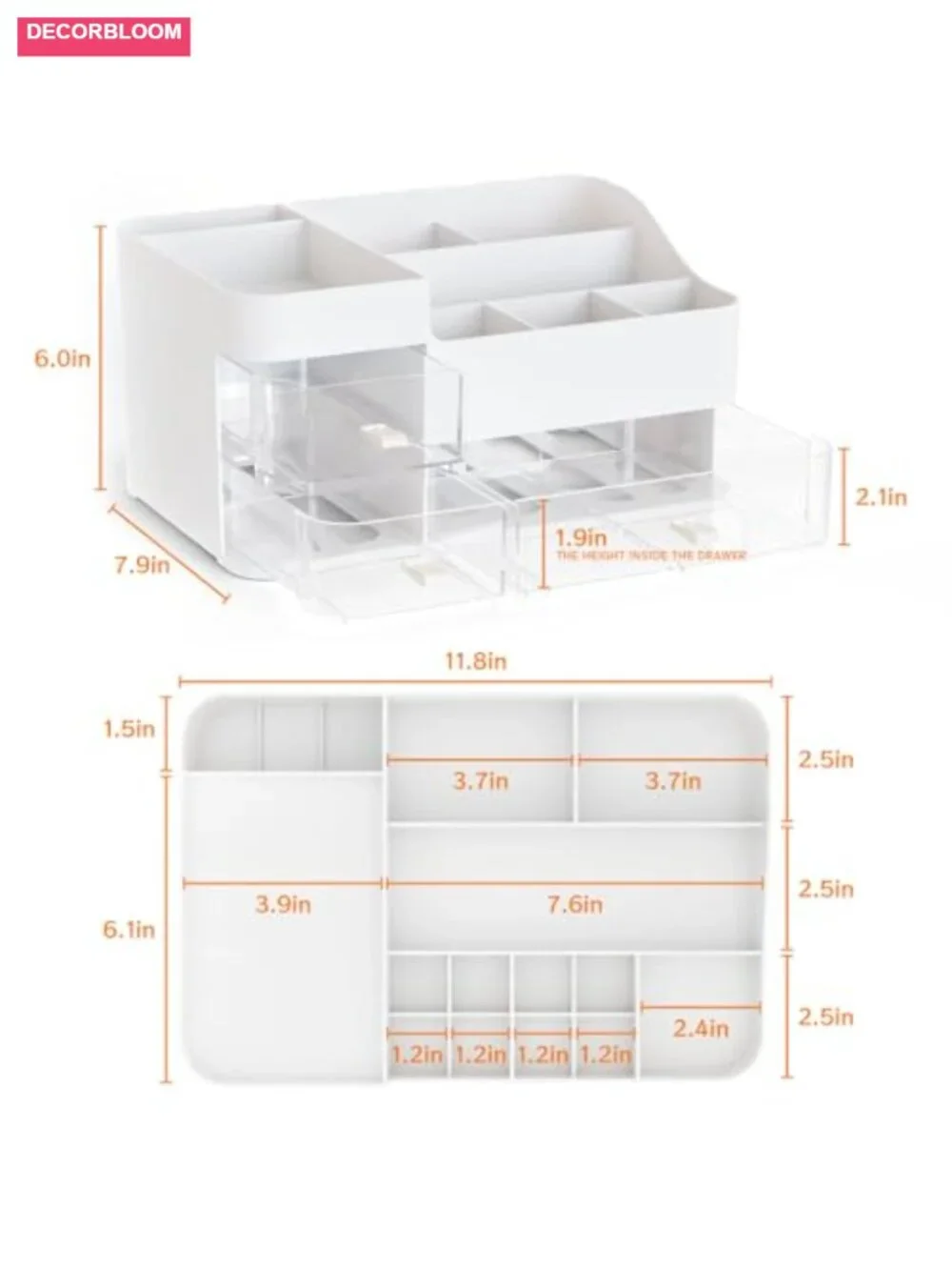 White Makeup Organizer With Drawers, Large Skincare Organizer for Countertop,